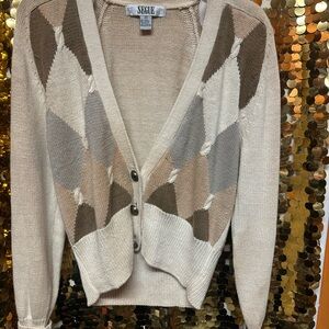 SEGUE Women's Argyle Cardigan Sweater - Cream and Brown